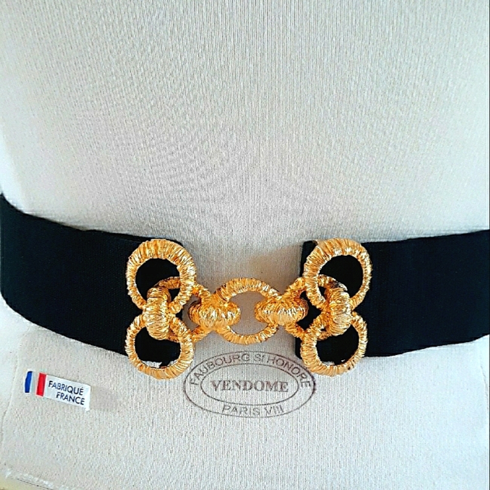 Ben Reig vintage gold link leather backed fabric belt 12